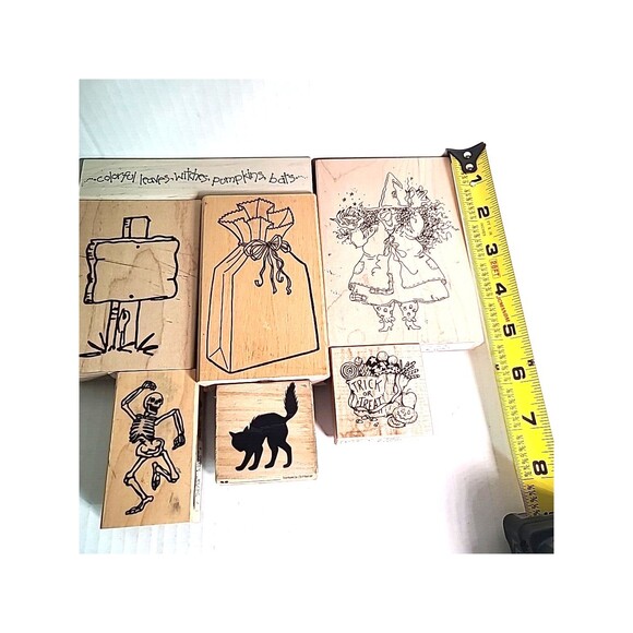 VTG Lot of 7 wooden Rubber Stamps Halloween Fall Witch Scrapbooking Stamping - Picture 6 of 8